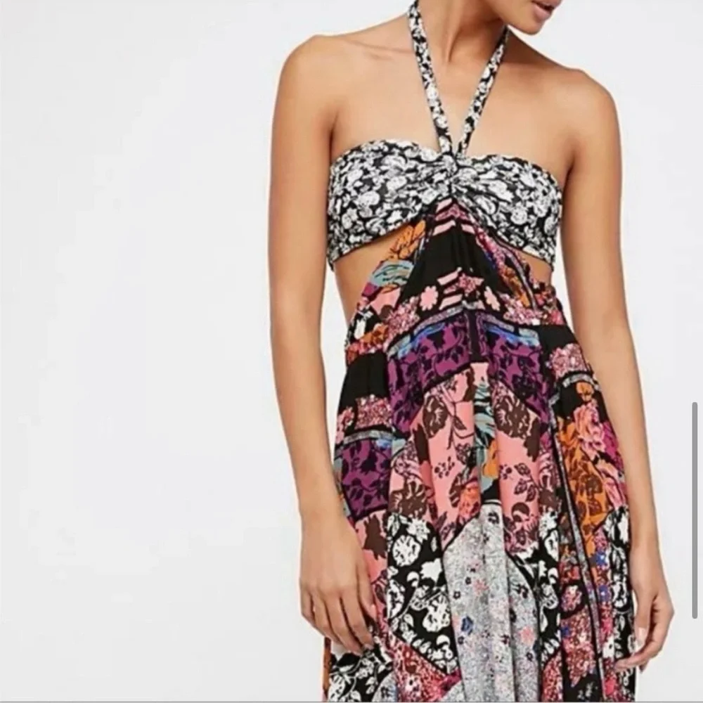 Free People Patchwork Maxi Dress in Black, Pink, Orange and Purple - Picture 3 of 16
